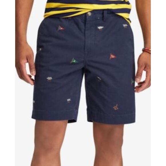 NWOT POLO RALPH LAUREN Shorts 42 Chino Stretch Classic Fit Navy Sail Flag
